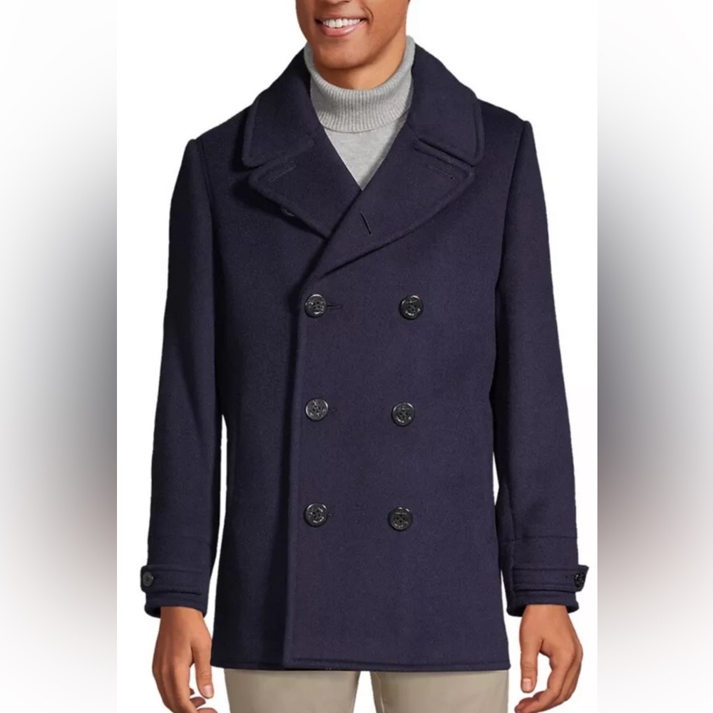 Lands’ End Men’s Insulated Navy Blue Wool Peacoat Size X-Large 46-48